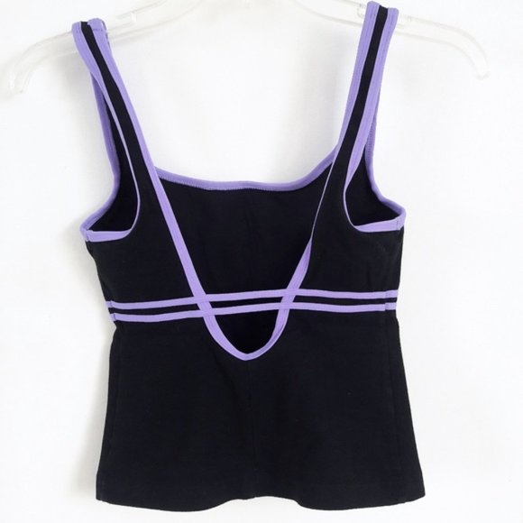 SOLD Vintage Mossimo USA Black Tank Top Purple Trim Workout Yoga Compression S - Picture 2 of 4